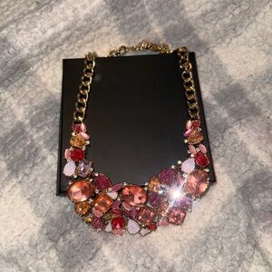 Avon Gold Chain Necklace with Pink and Orange Gems